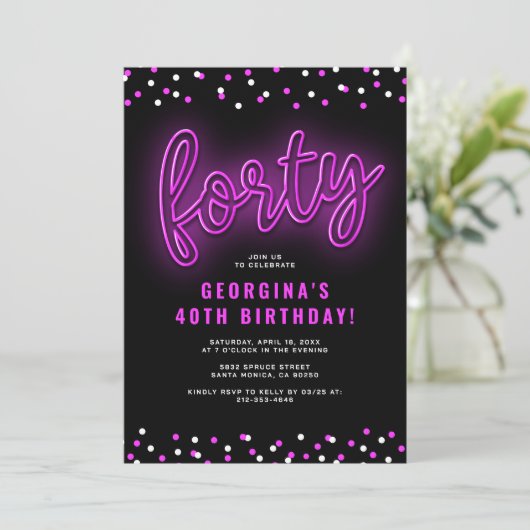 大人ピンクのネオン40歳の誕生日パーティー 招待状 (スタンド正面)