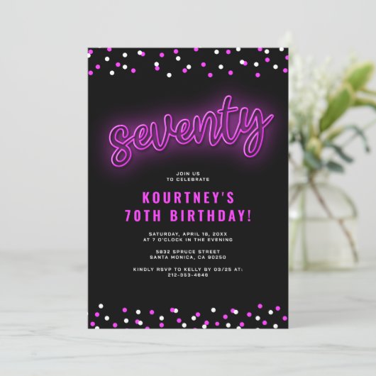 大人ピンクのネオン70歳の誕生日パーティー 招待状 (スタンド正面)