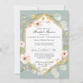 大人ブライダルシャワーシルバーセージバラ水彩 招待状 (正面)