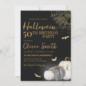 大人モダンのパンプキンハロウィーン誕生日パーティー 招待状 (正面)
