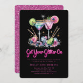 大人モダングリッター誕生日カクテルパーティー 招待状 (正面/裏面)