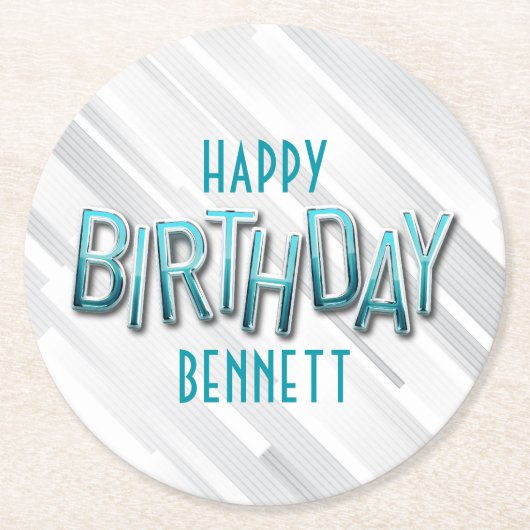 大人モダンティール(緑がかった色)誕生日 ラウンドペーパーコースター (正面)