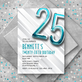 大人モダンティール（緑がかった色）25番目の誕生日招待状 招待状