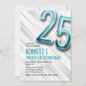 大人モダンティール（緑がかった色）25番目の誕生日招待状 招待状 (正面)