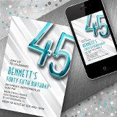 大人モダンティール（緑がかった色）45番目の誕生日招待状 招待状