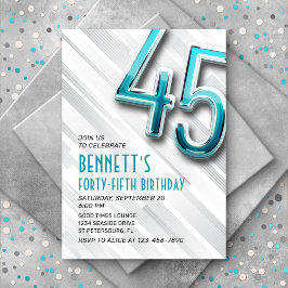 大人モダンティール（緑がかった色）45番目の誕生日招待状 招待状