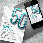 大人モダンティール（緑がかった色）50番目の誕生日招待状 招待状