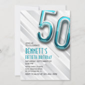 大人モダンティール（緑がかった色）50番目の誕生日招待状 招待状 (正面)