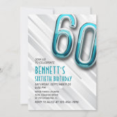 大人モダンティール(緑がかった色)60番目の誕生日招待状 招待状 (正面)