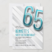 大人モダンティール（緑がかった色）65番目の誕生日招待状 招待状 (正面)