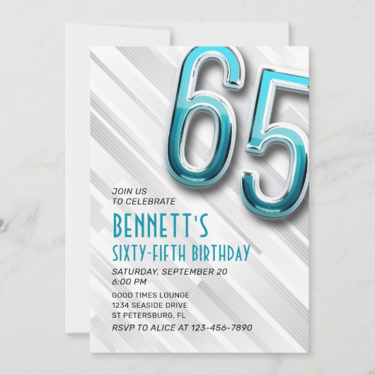 大人モダンティール（緑がかった色）65番目の誕生日招待状 招待状 (正面)