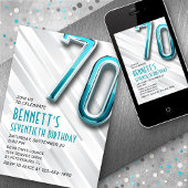 大人モダンティール（緑がかった色）70番目の誕生日招待状 招待状