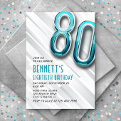 大人モダンティール（緑がかった色）80番目の誕生日招待状 招待状