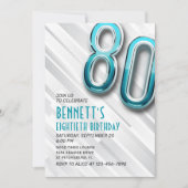 大人モダンティール(緑がかった色)80番目の誕生日招待状 招待状 (正面)