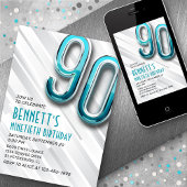 大人モダンティール（緑がかった色）90番目の誕生日招待状 招待状