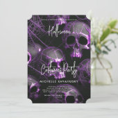 大人モダンハローウィンパーティブラックパープルスカル 招待状 (スタンド正面)