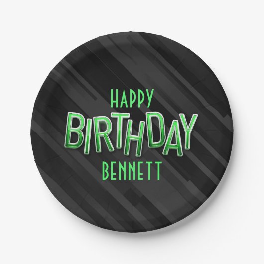 大人モダン緑誕生日 ペーパープレート (正面)