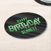 大人モダン緑誕生日 ラウンドペーパーコースター (アングル)