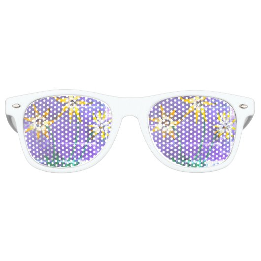 大人レトロパーティーシェード、白絵画花 レトロサングラス (正面)