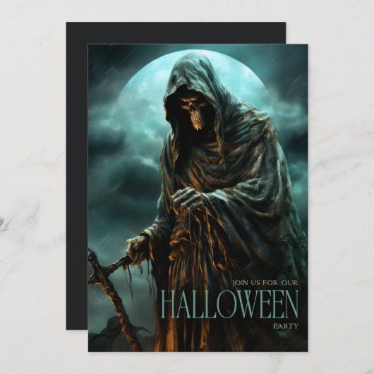 大人不気味怖い死神ハローウィンパーティ 招待状 (正面/裏面)