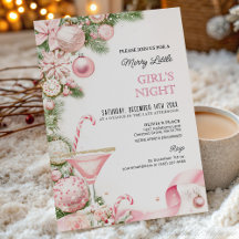 大人可愛いピンクのクリスマス女子会の招待状