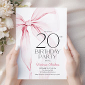 大人可愛いピンクのリボン 20歳の誕生日 招待状