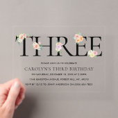 大人可愛いフラワー 3歳 誕生日 アクリル招待状 (インサイチュ (ポータブル))