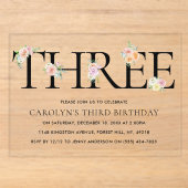 大人可愛いフラワー 3歳 誕生日 アクリル招待状 (正面)