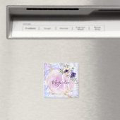 大人可愛い花柄　ブルーピンクゴールド　レインボー大理石モノグラム マグネット (インサイチュ (食洗機))