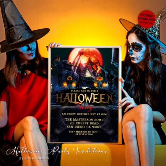 大人向けの怖いお化け屋敷ハロウィンパーティー 招待状