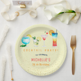 大人向けの水彩カクテル誕生日パーティー ペーパープレート