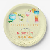 大人向けの水彩カクテル誕生日パーティー ペーパープレート (正面)