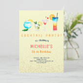 大人向けの水彩カクテル誕生日パーティー 招待状 (スタンド正面)