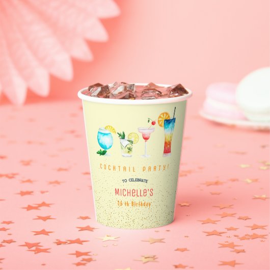 大人向けの水彩カクテル誕生日パーティー 紙コップ (インサイチュ)