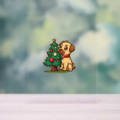 大人向けの素敵な木とメリークリスマスドッグ アクリルサイン (ニュートラル)