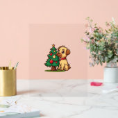 大人向けの素敵な木とメリークリスマスドッグ アクリルサイン (ウェディング)