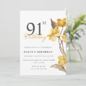 大人向けの91歳の誕生日お祝いにぴったりな、エレガントでシンプルな黄色い花のデザイン 招待状 (スタンド正面)