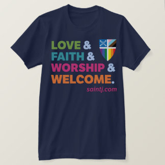 大人向けカラフル ウェルカム プライド + 聖公会プライド シールド Tシャツ