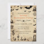 大人向けハロウィンパーティー ヴィンテージ スプーキースカル 招待状 (正面)