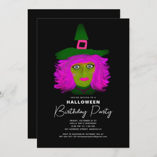 大人向けハロウィン誕生日パーティー招待状 招待状 (正面/裏面)