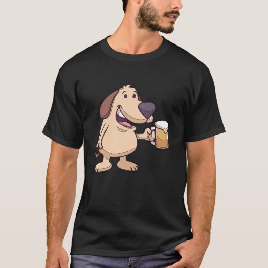 大人向けビールを楽しむ漫画の犬キャラクター Tシャツ (正面)