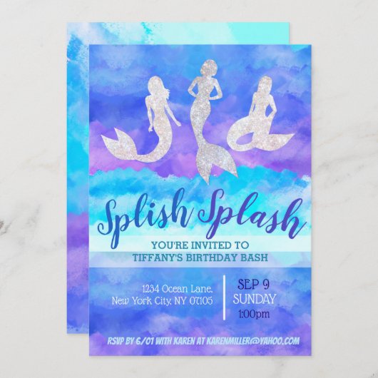 大人向けマーメイドの招待状 招待状 (正面/裏面)