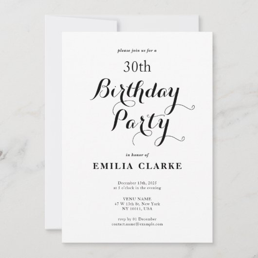 大人向けモダンな誕生日パーティーの招待状 招待状 (正面)