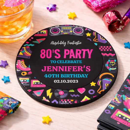 大人向けモダンレトロネオン80'sバースデーパーティー コースター