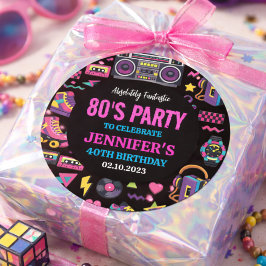 大人向けモダンレトロネオン80'sバースデーパーティー ラウンドシール