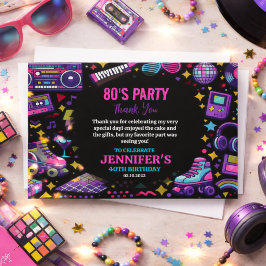 大人向けモダン・レトロ・ネオン80'sバースデーパーティー サンキューカード