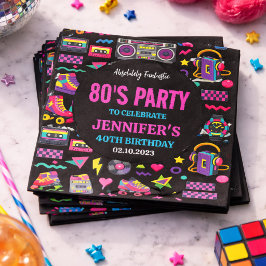 大人向けモダン・レトロ・ネオン80'sバースデーパーティー スタンダードカクテルナプキン