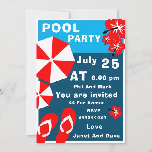 大人向け夏のプールパーティー 招待状 (正面)