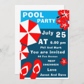 大人向け夏のプールパーティー 招待状 (正面/裏面)