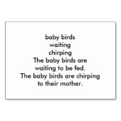 大人向け鳥の読フラッシュカードを鳴らす動詞 テーブルナンバー (裏面)